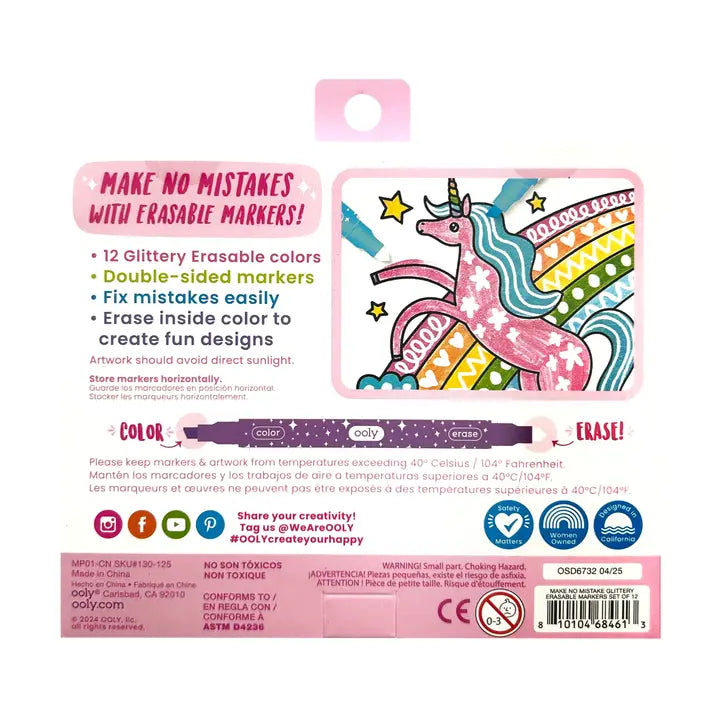 Glittery Erasable Markers 12 Piece Set