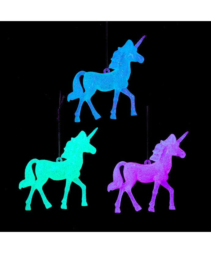 Glow In The Dark Plastic Unicorn Ornament PINK, BLUE, OR GREEN 4.7"