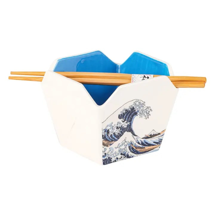 Hokusai Wave Serving Bowl With Chopsticks