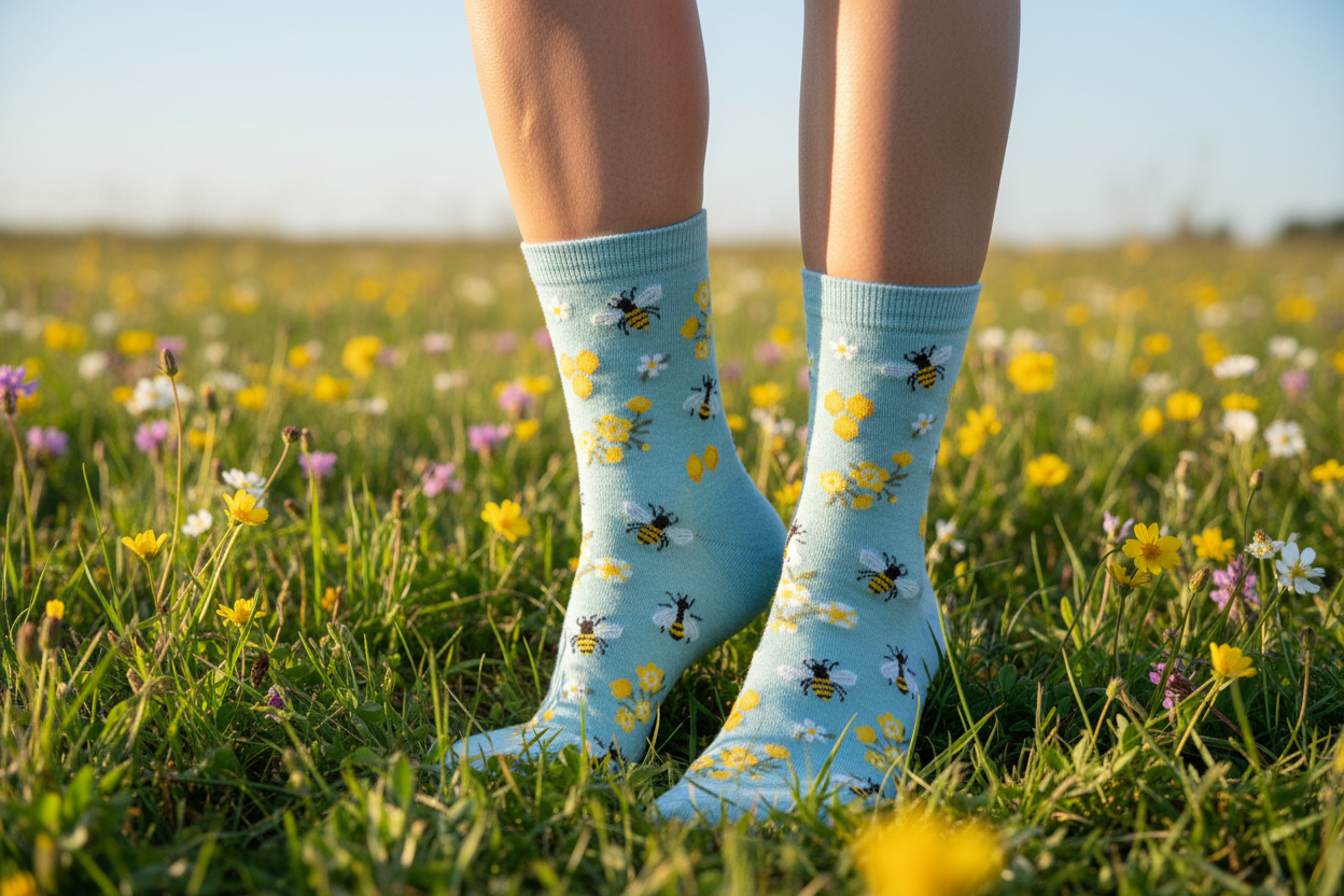 Honeybee Floral Women's Mini Crew Socks Blue Heather