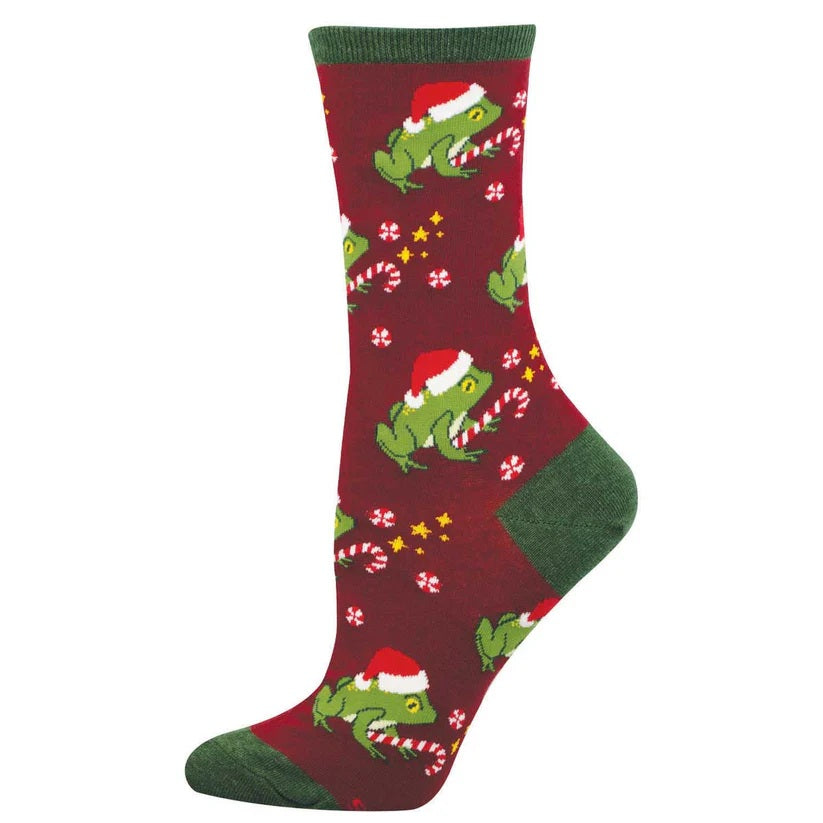 Hoppy Holidays Women's Crew Socks Burgundy
