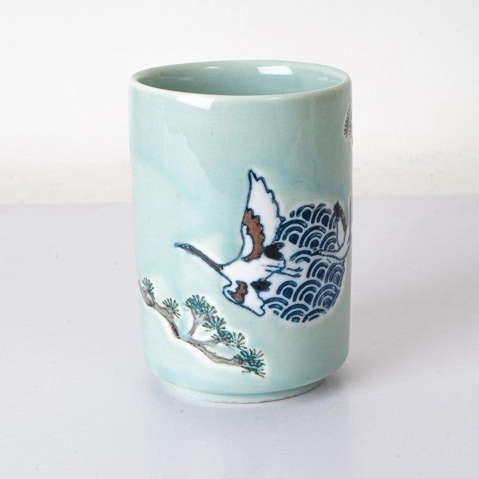 Japanese Crane Yunomi Style Tea Cup Charcoal 10 oz