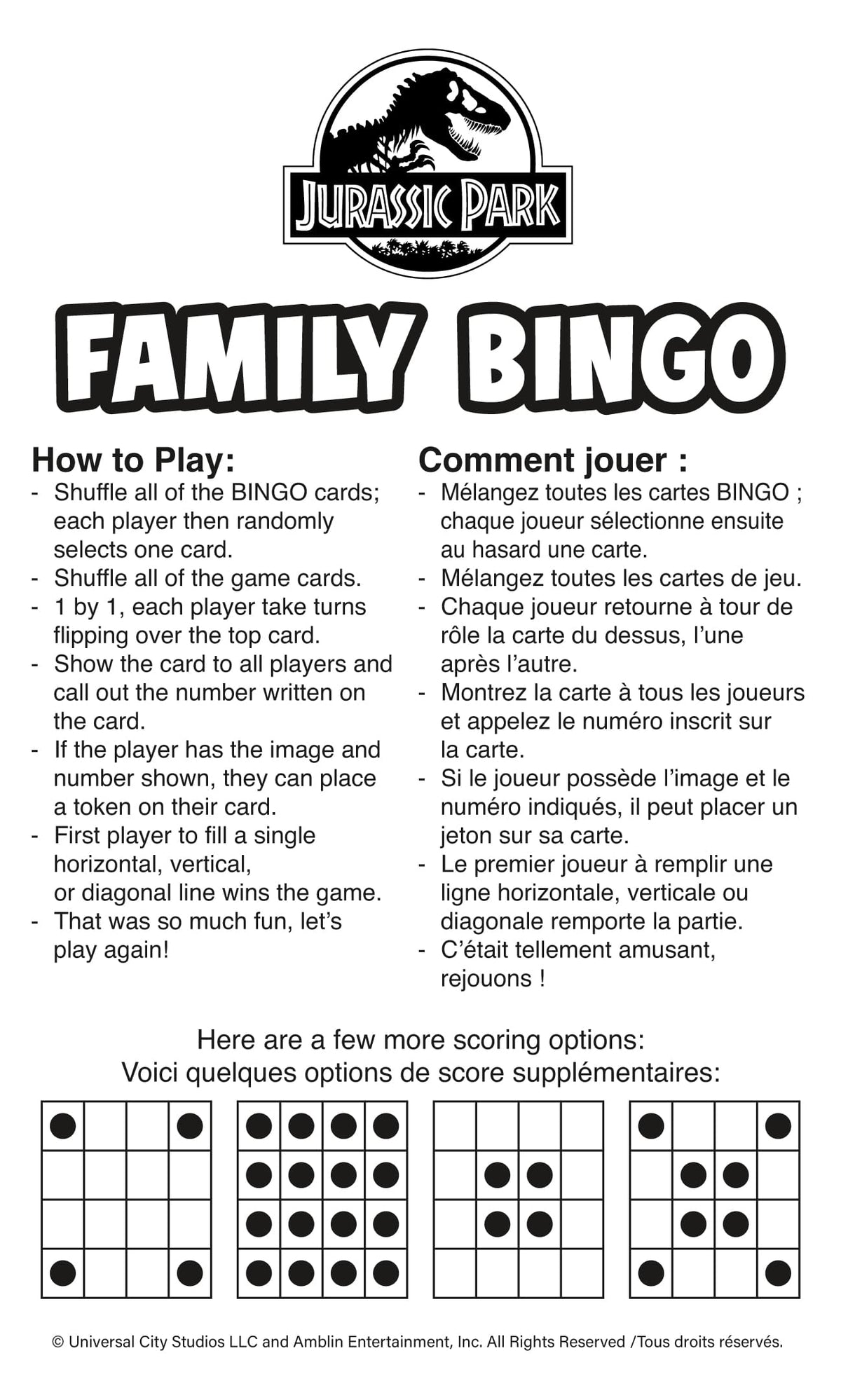 Jurassic Park Family Bingo