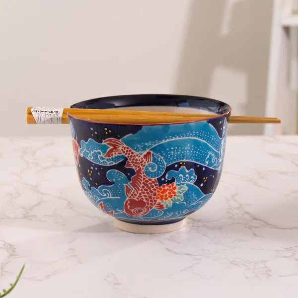 Koi Fish Bowl With Chopsticks