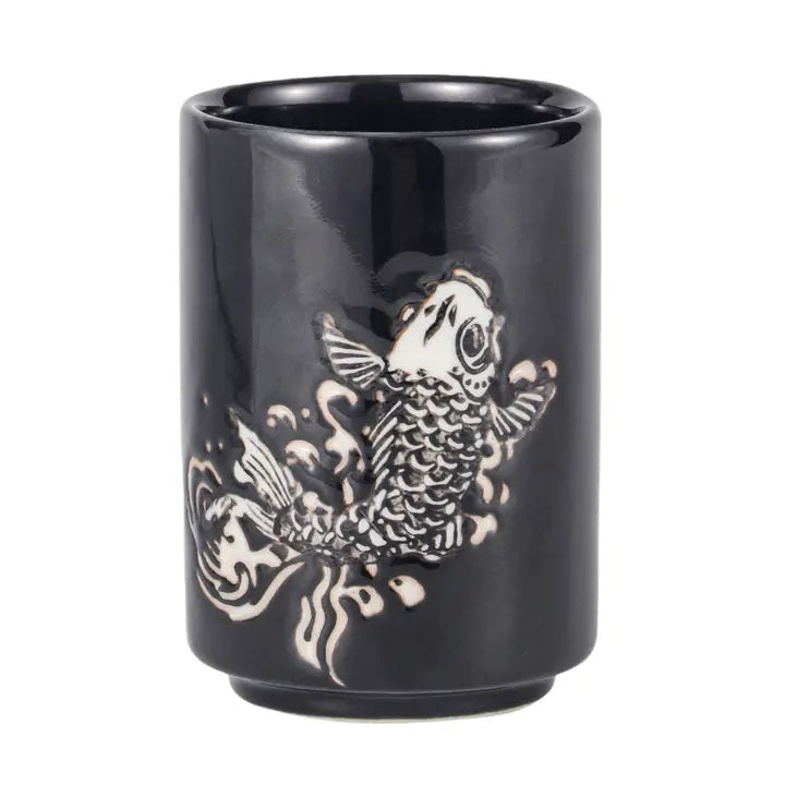 Koi Fish Yunomi Style Tea Cup Charcoal 10 oz