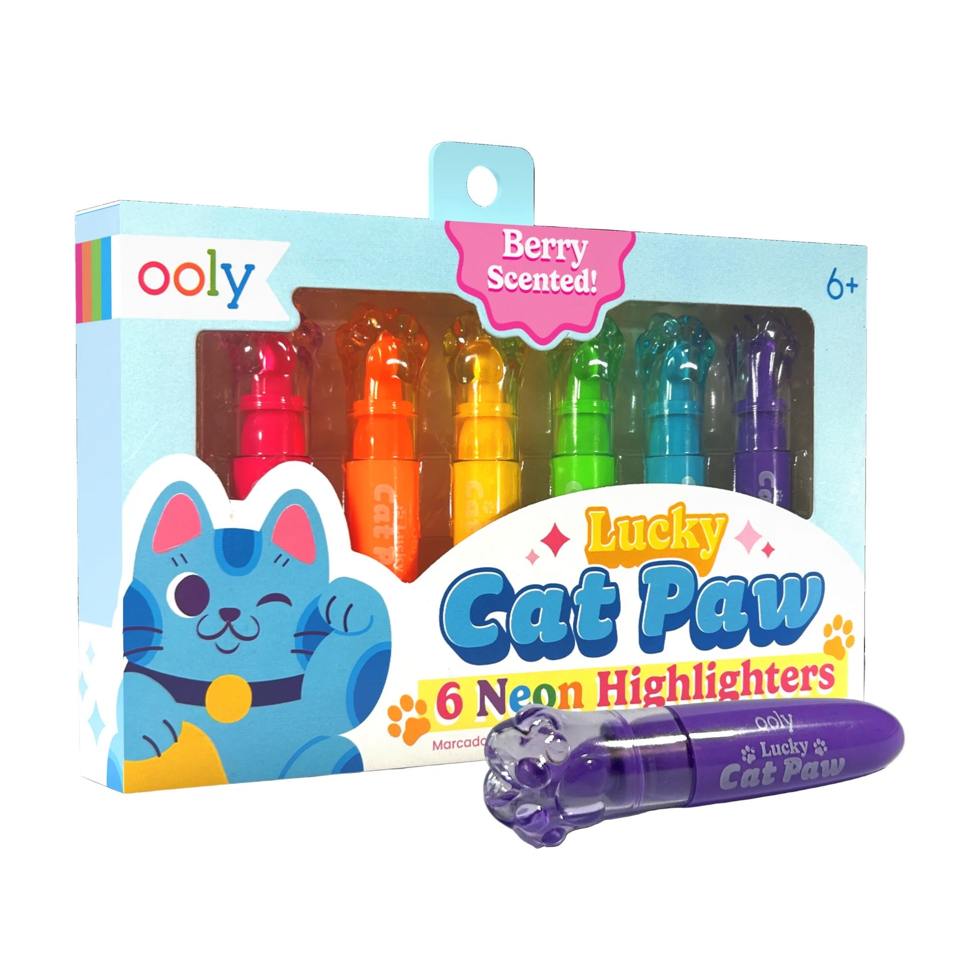Lucky Cat Paw Neon Highlighters Set Of 6