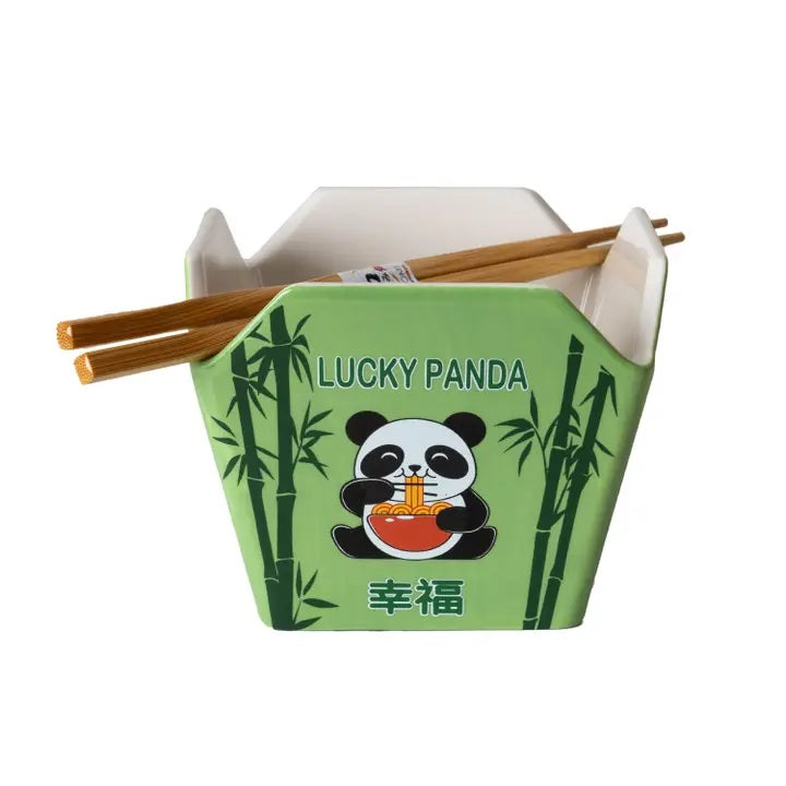 Lucky Panda Serving Bowl With Chopsticks