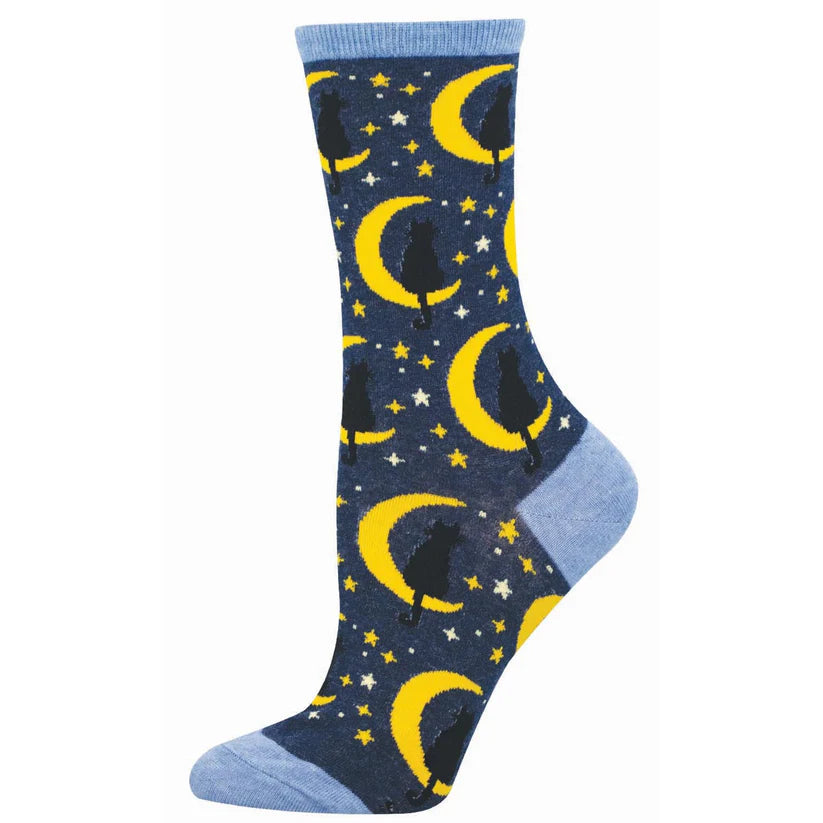 Lunar Cat Women's Crew Socks Navy Heather