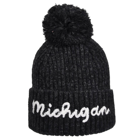 Michigan Black Rope Text Pom Hat