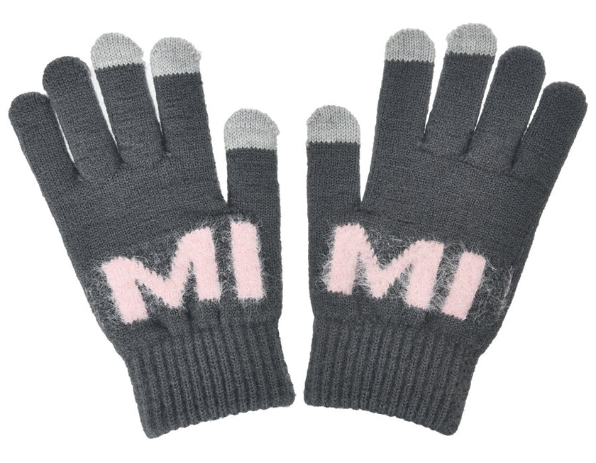 Michigan Gray Fuzzy Letters Gloves