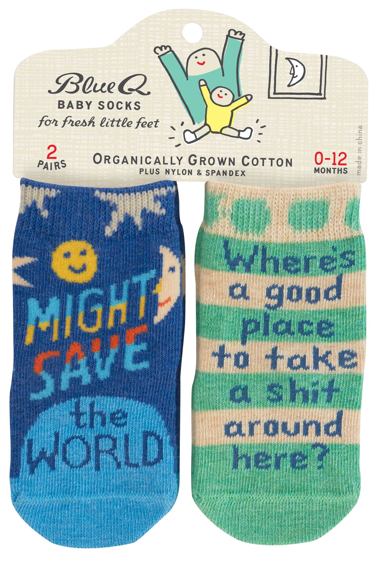 Might Save The World & Take A Shit Baby Socks Pack Of 2