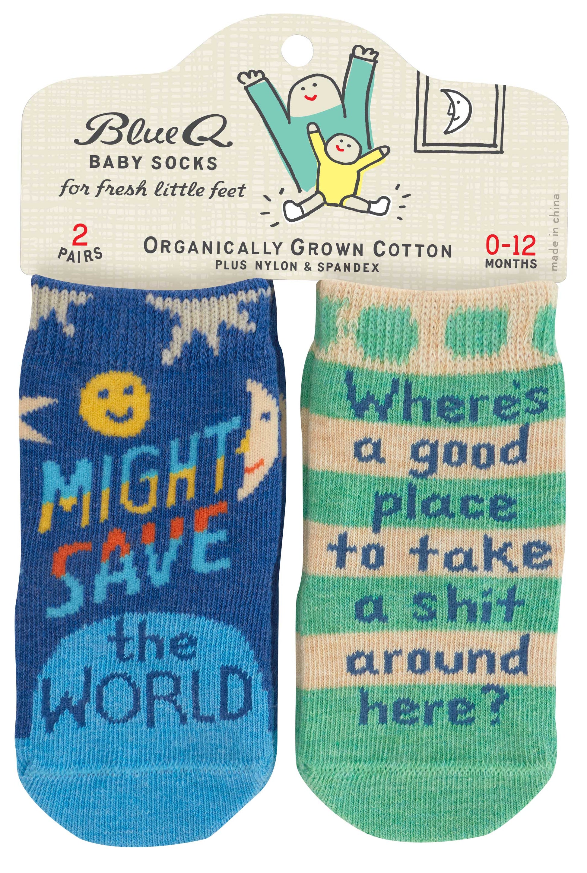 Might Save The World & Take A Shit Baby Socks Pack Of 2