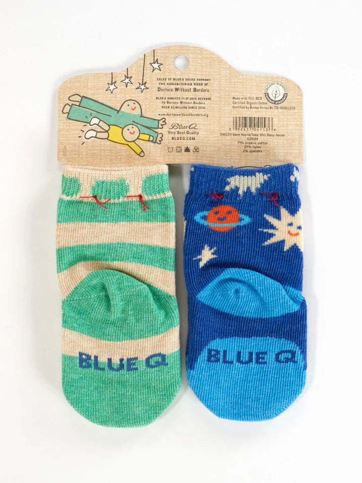 Might Save The World & Take A Shit Baby Socks Pack Of 2