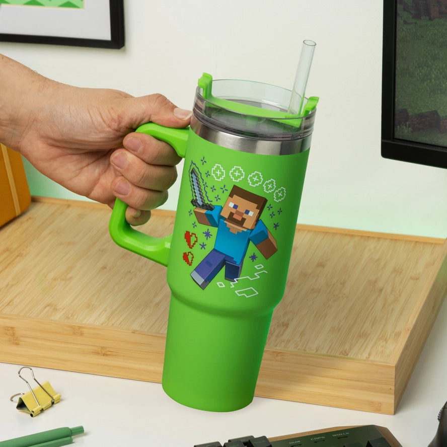 Minecraft Green Insulated Cup And Straw 900 ml