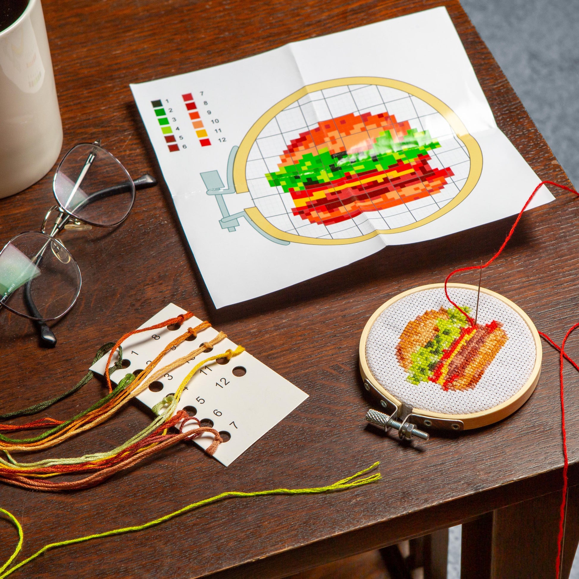 Mini Burger Cross Stitch Embroidery Kit