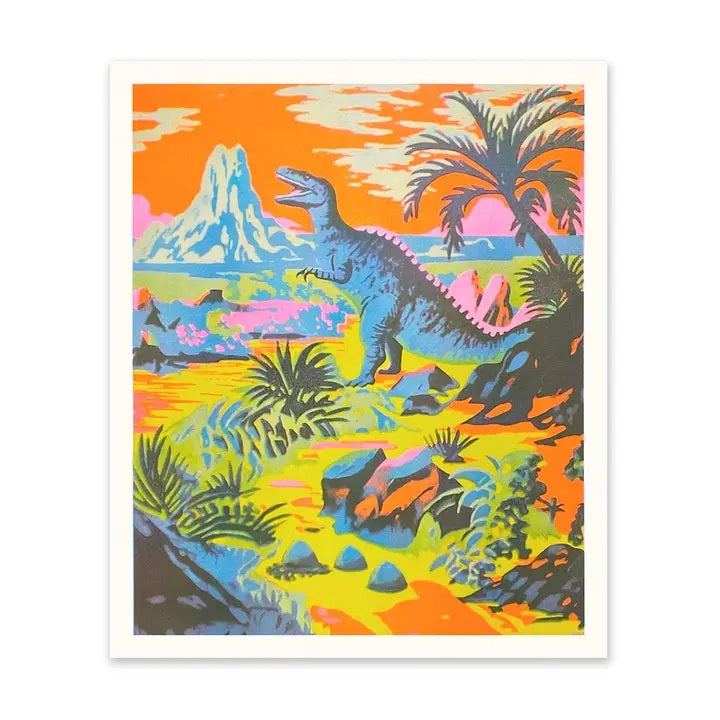 Neon Dinosaur Risograph Print 10x12