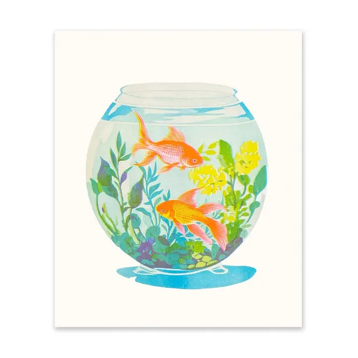 Neon Goldfish Risograph Print 10x12