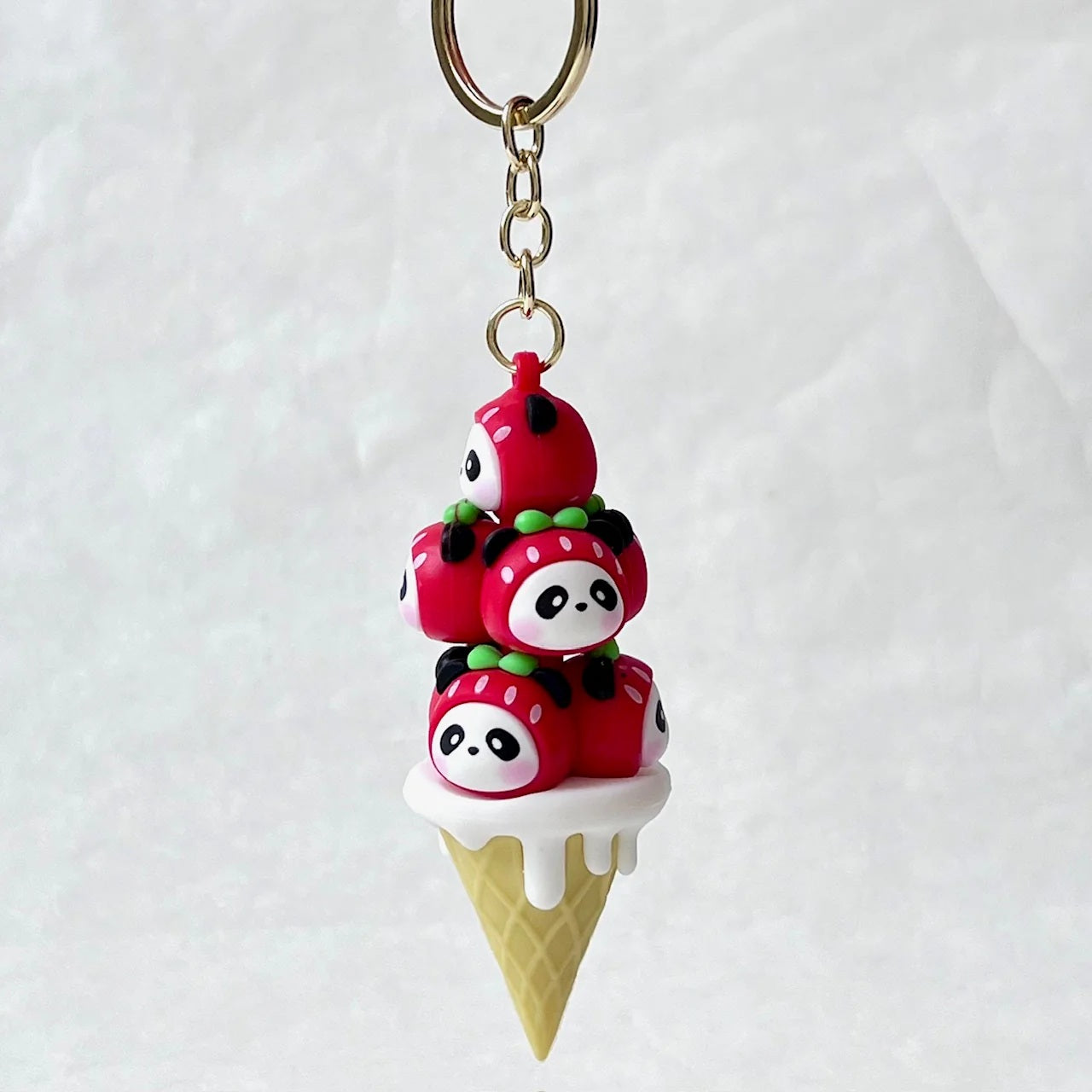 Panda Strawberry Ice Cream Cone Keychain