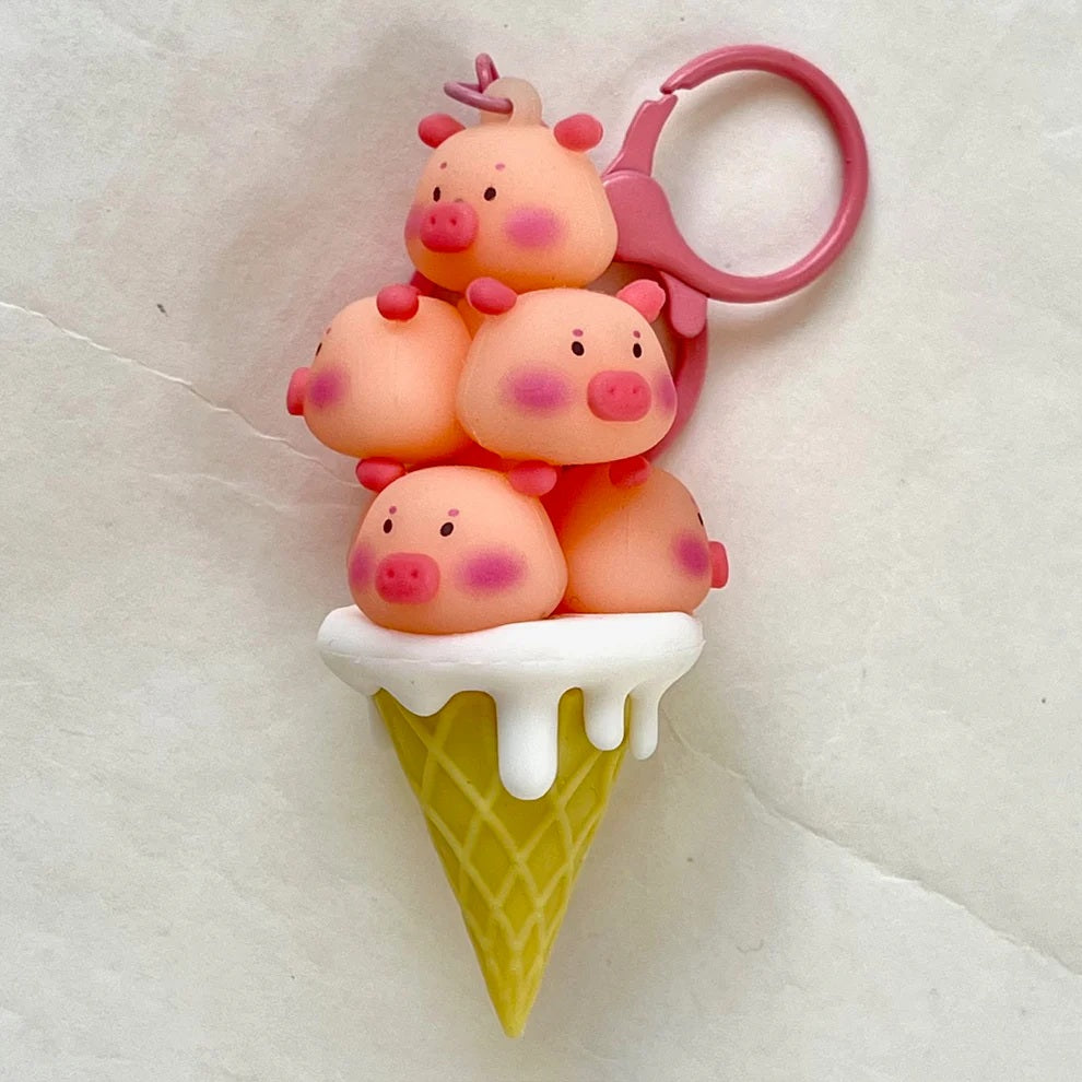 Piggy Ice Cream Cone Keychain