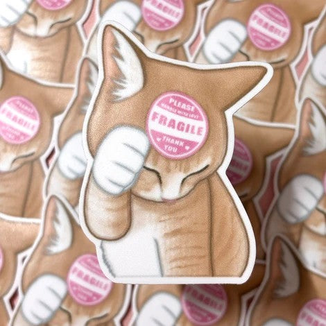 Please Handle With Care Fragile Cat Vinyl Sticker