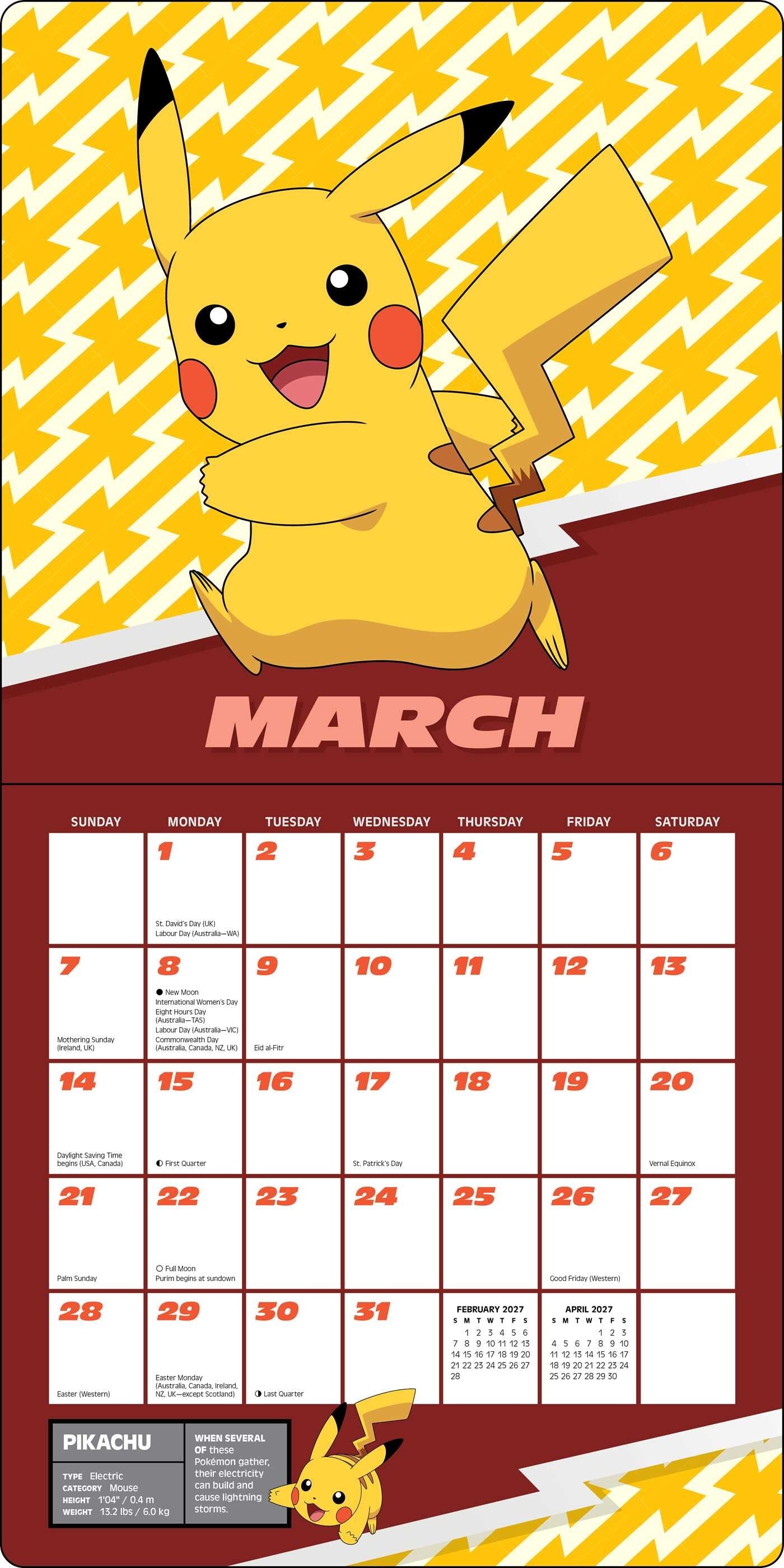 Pokemon 2027 Wall Calendar