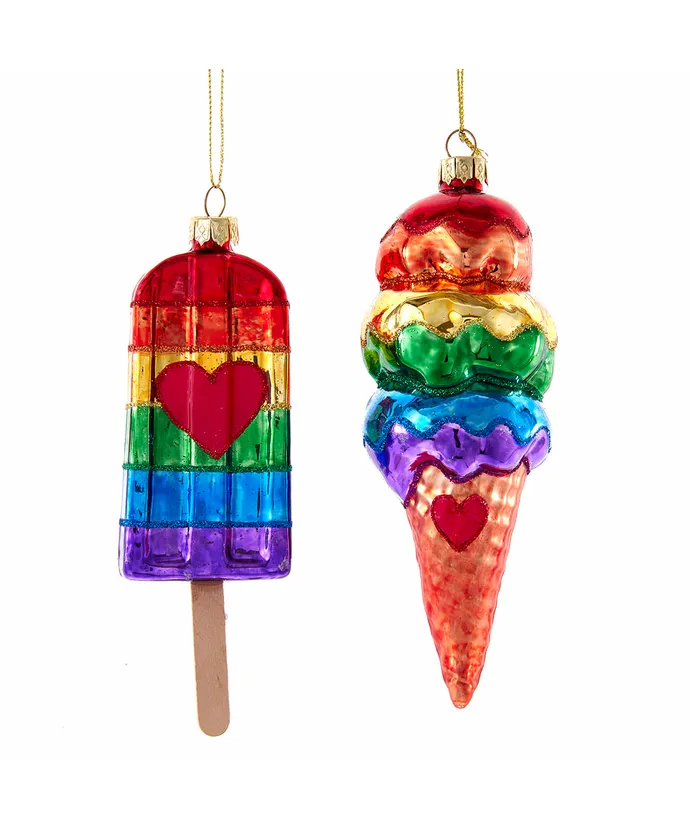 Pride Ice Cream Cone OR Popsicle Glass Ornament