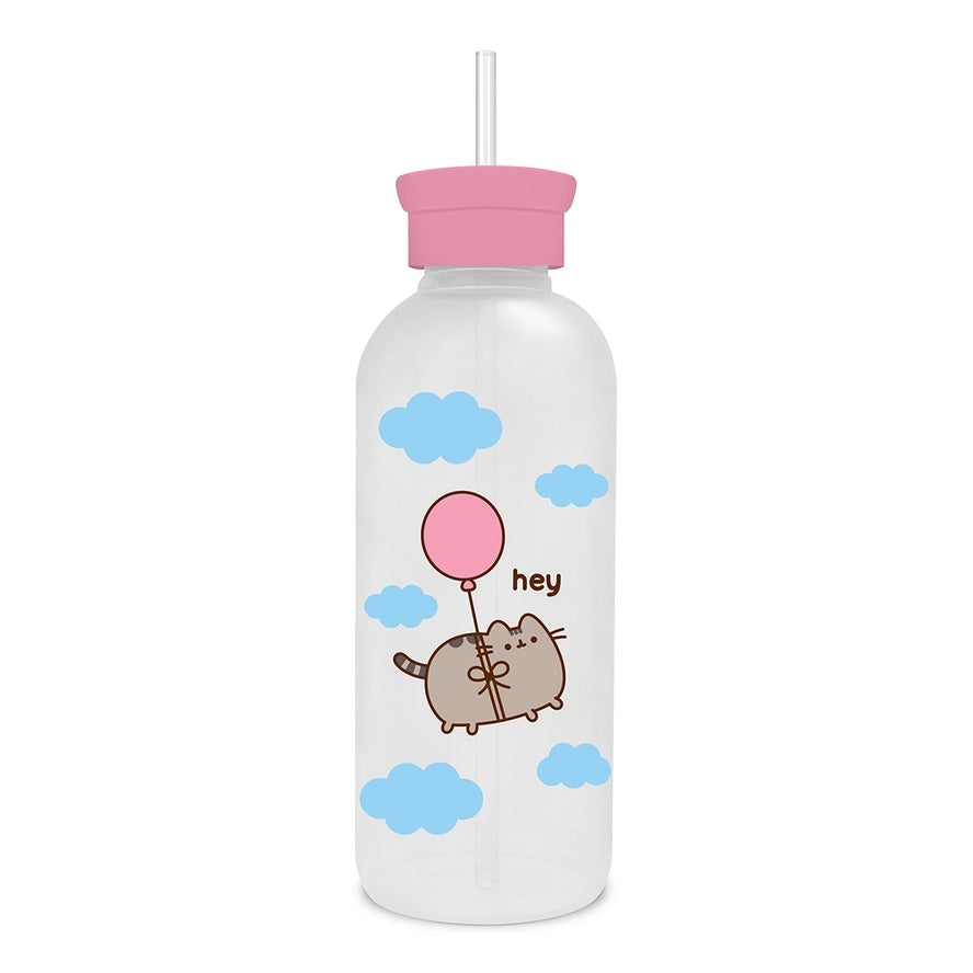 Pusheen Balloon Ride Glass Water Bottle With Straw