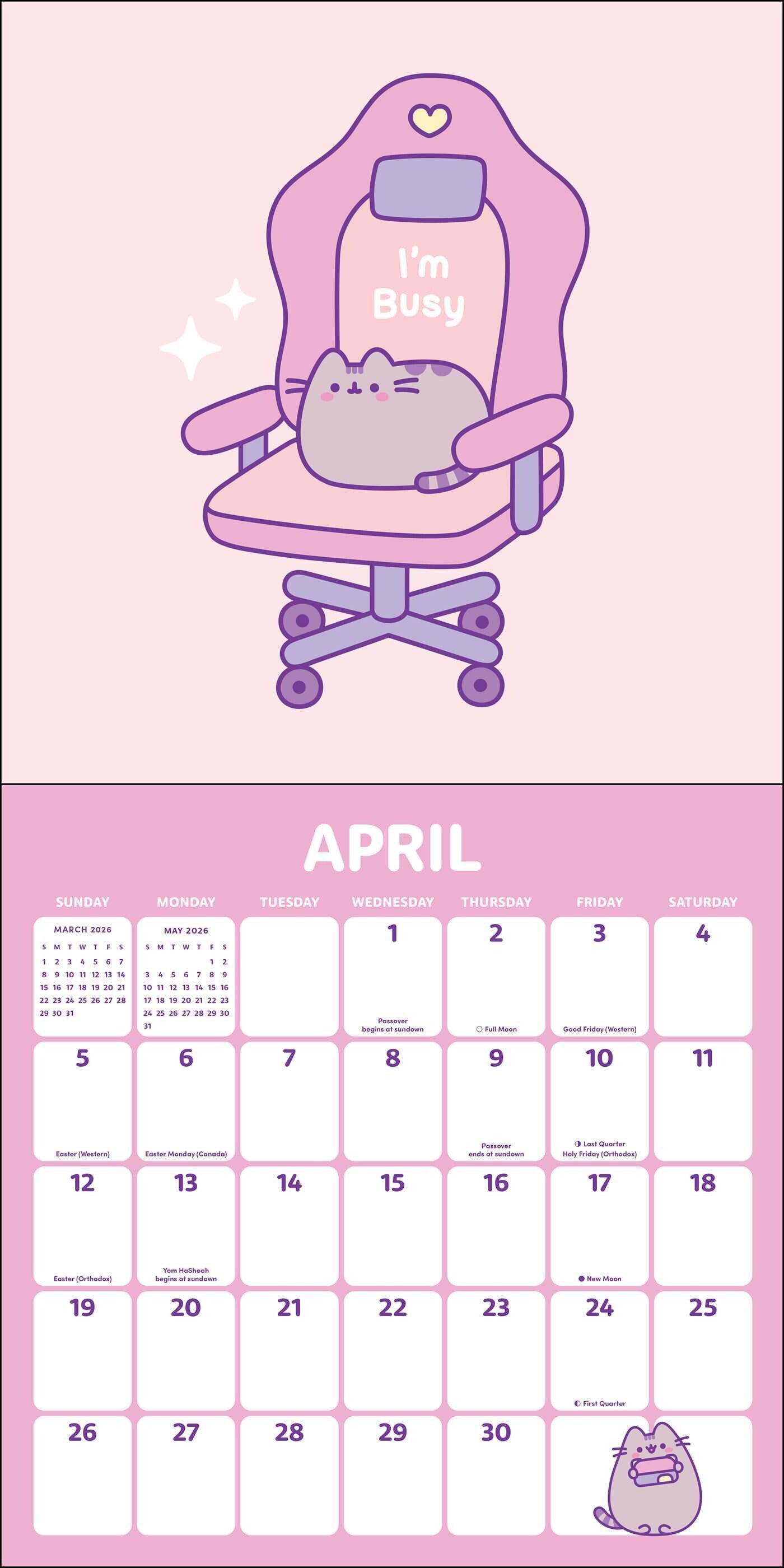 Pusheen Day Off Plans 2026 Wall Calendar