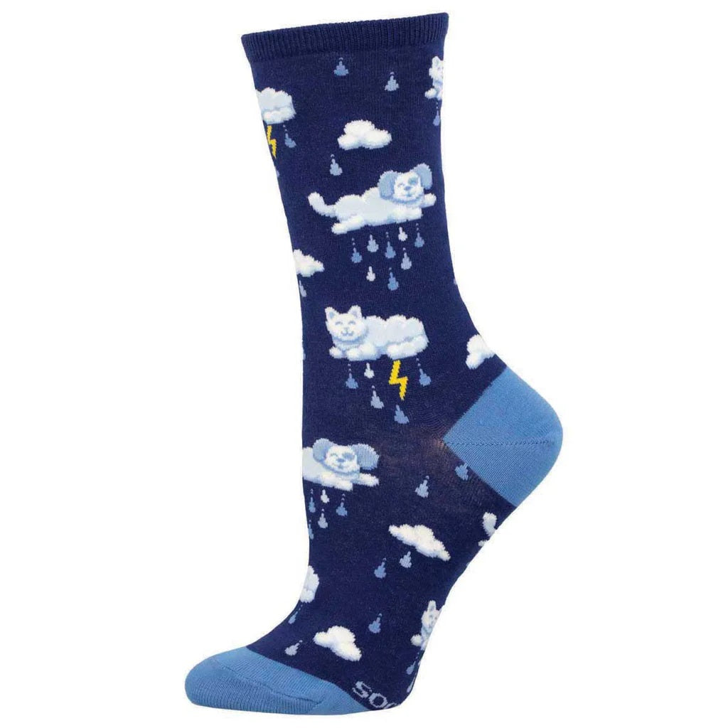 Raining Cats And Dogs Women's Crew Socks Navy