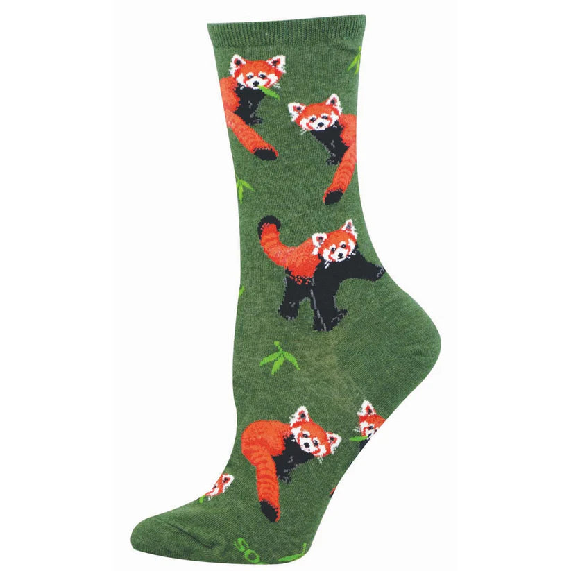 Red Pandamonium Women's Crew Socks Green Heather
