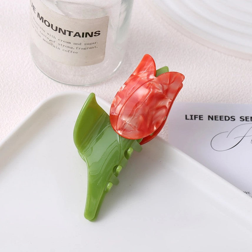 Red Tulip Hair Claw Clip
