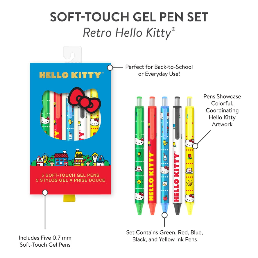 Retro Hello Kitty Soft Touch Gel Pen Set Of 5
