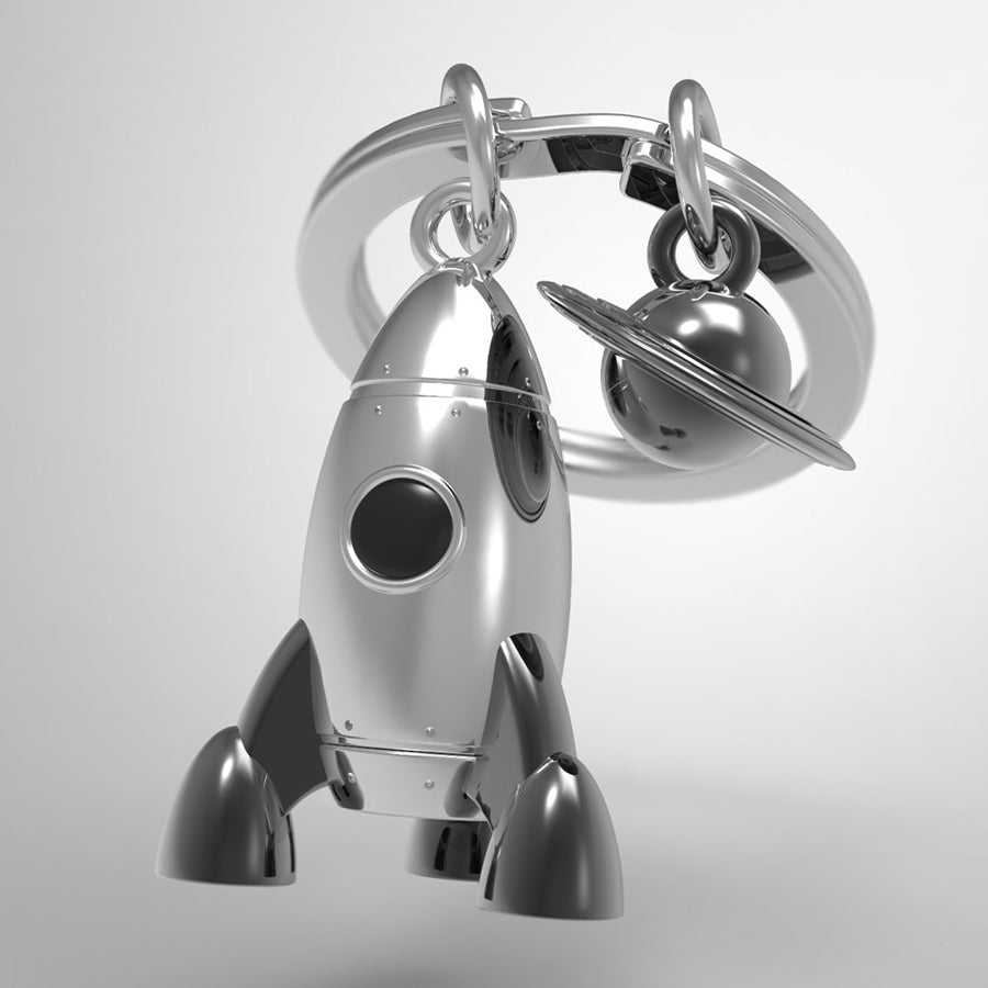 Rocket & Saturn Metal Keyring