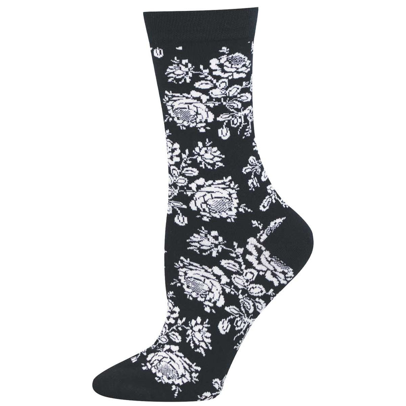 Roses Women's Bamboo Socks Black & White