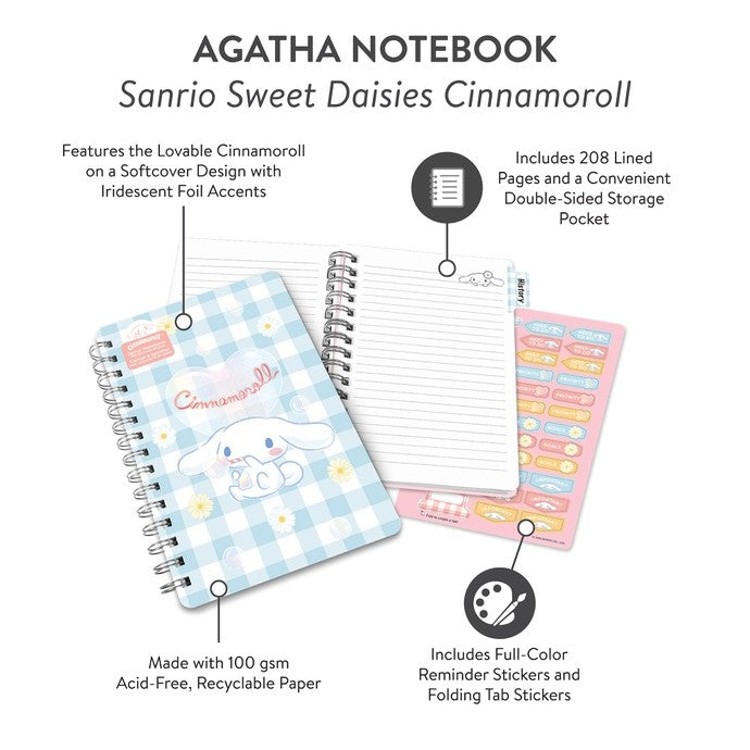 Sanrio Cinnamoroll Sweet Daisies Spiral Notebook With Sticker Sheet