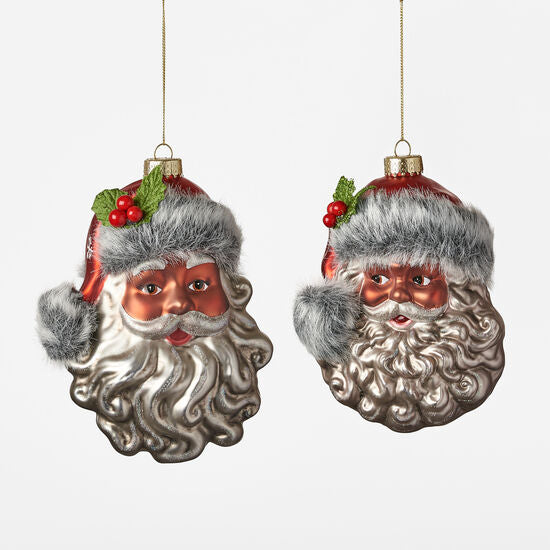 Santa Head Furry Cap Glass Assorted Ornament