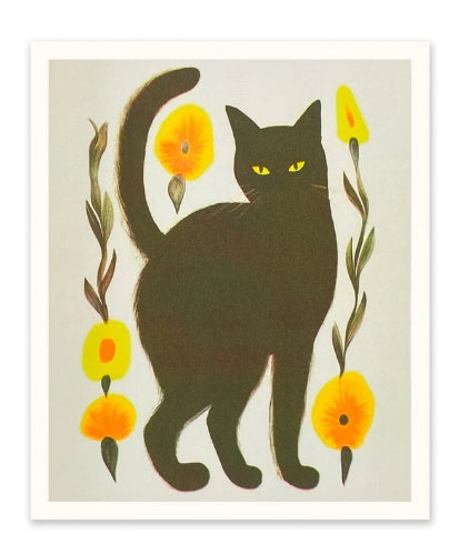 Black Cat Risograph Print 10 x 12