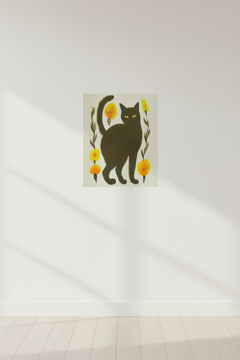 Black Cat Risograph Print 10 x 12