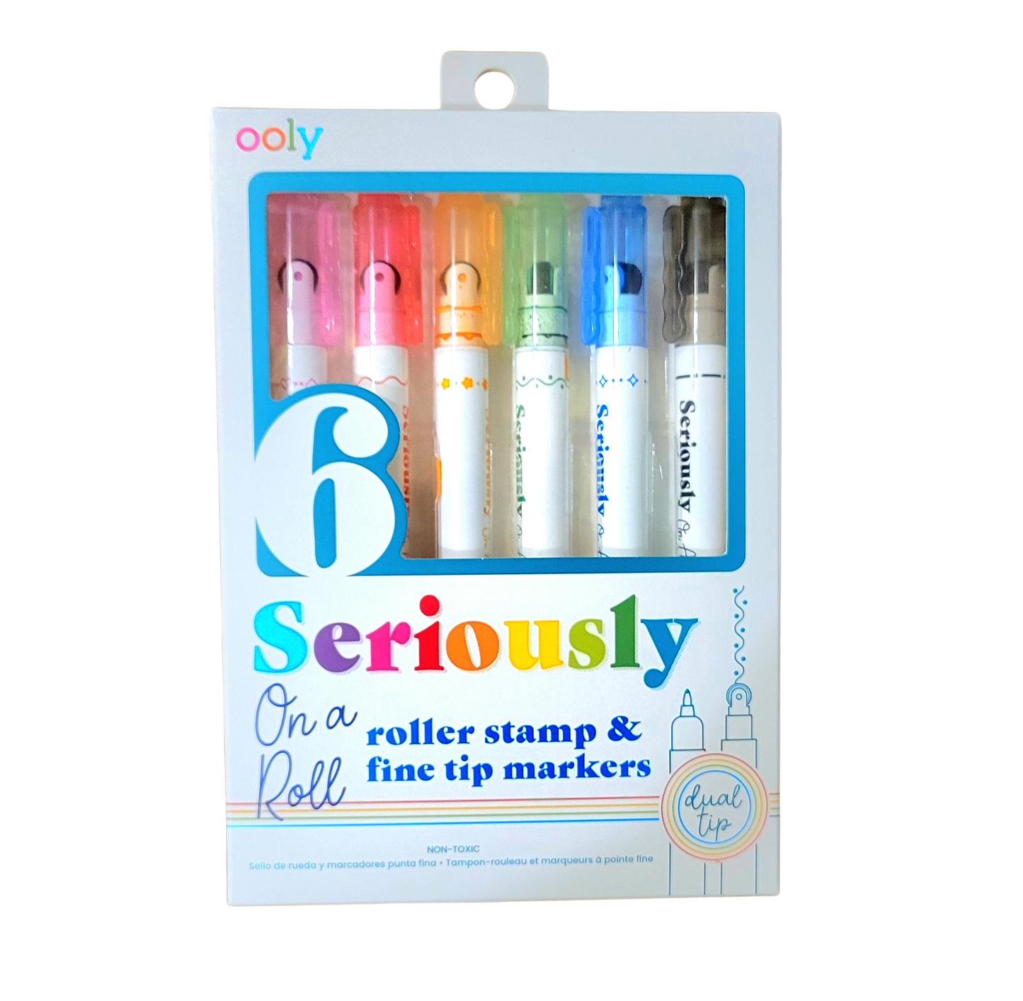 Seriously On A Roll Roller Stamp & Fine Tip Dual Tip Markers Set Of 6