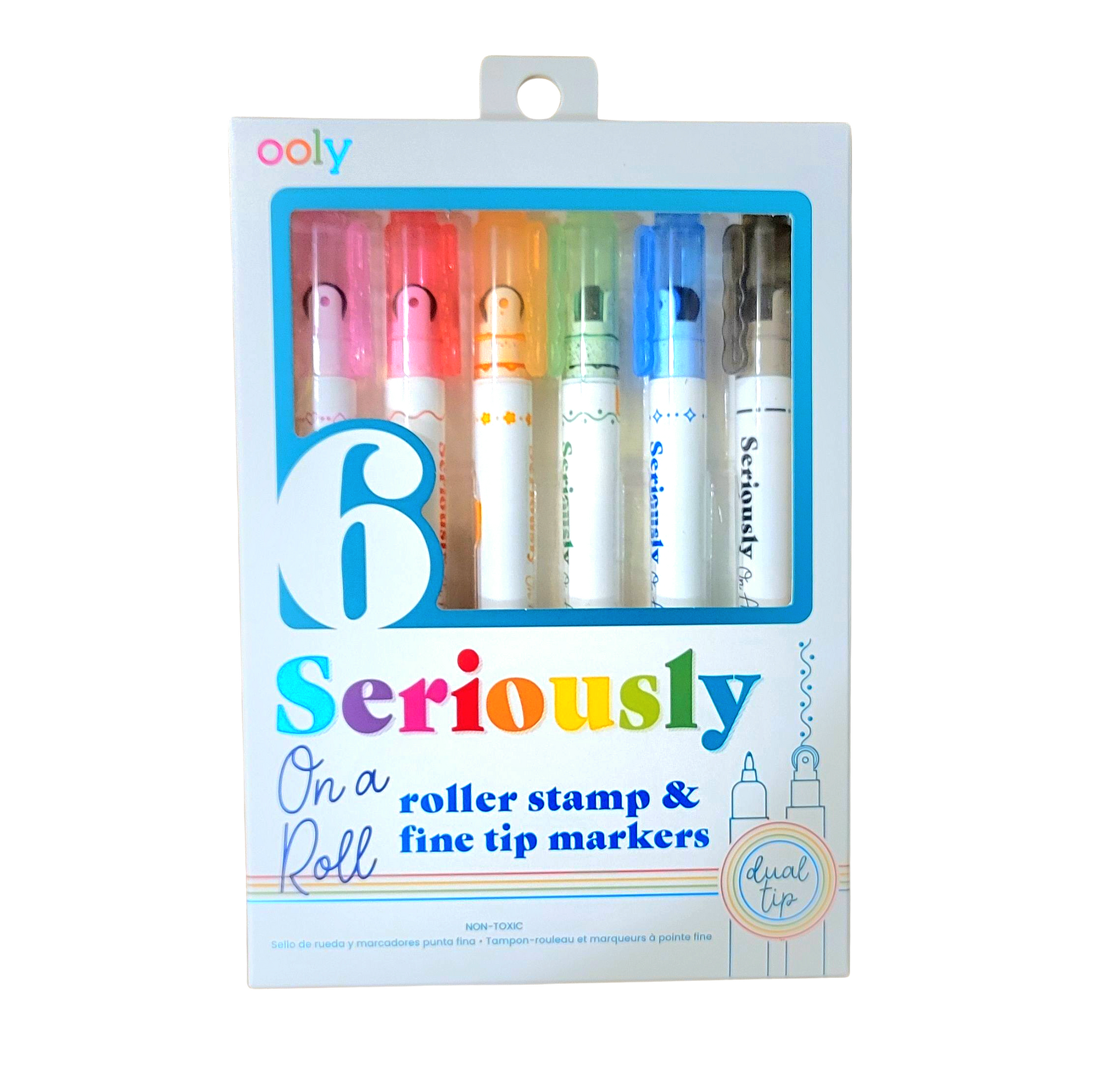 Seriously On A Roll Roller Stamp & Fine Tip Dual Tip Markers Set Of 6