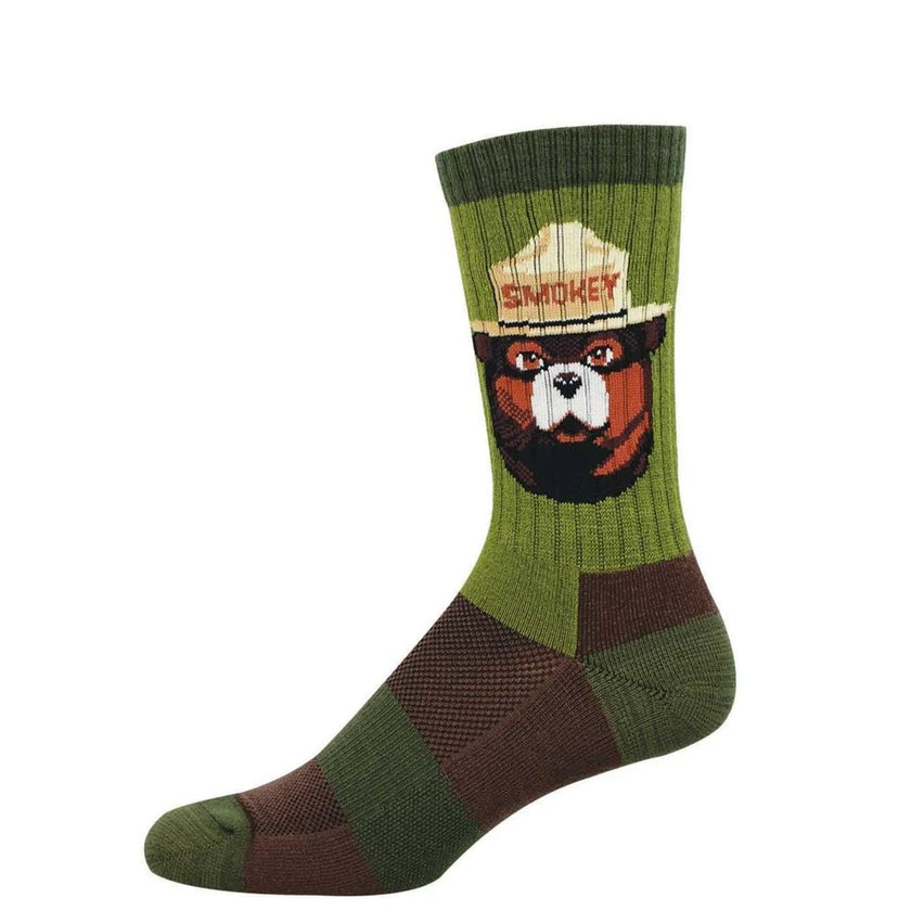 Smokey Bear Portrait Men's Wool Crew Socks Green