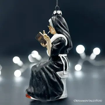 Smoking Nun Glass Ornament