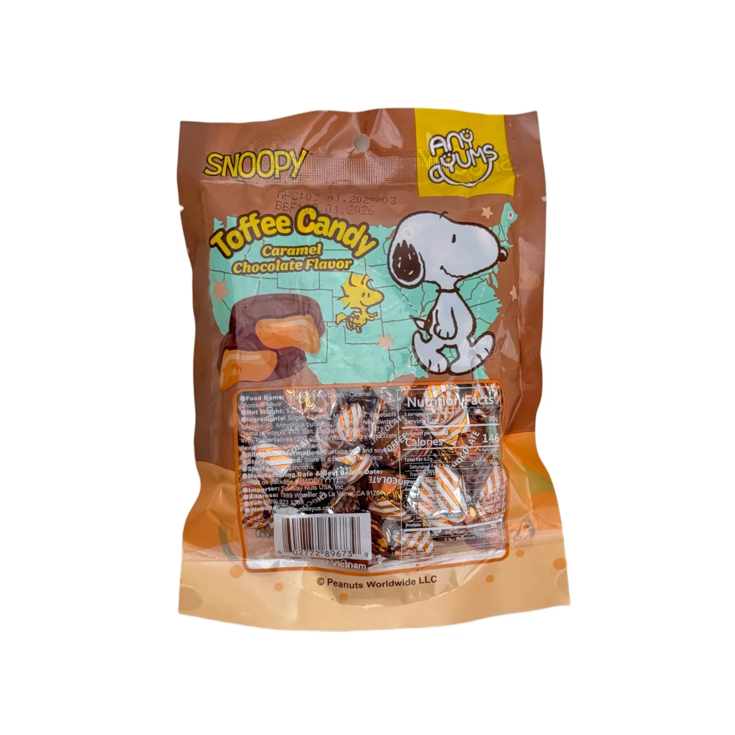 Snoopy Toffee Caramel Chocolate Flavored Candy Bag 5.29 oz