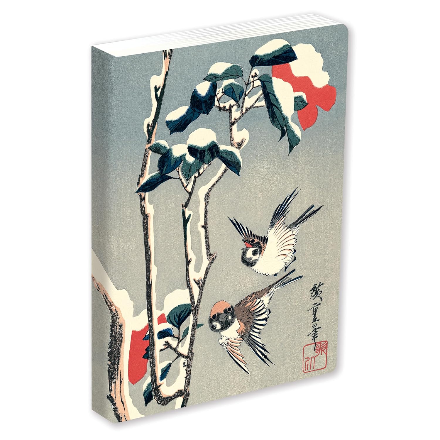 Sparrows And Camellia In Snow Journal