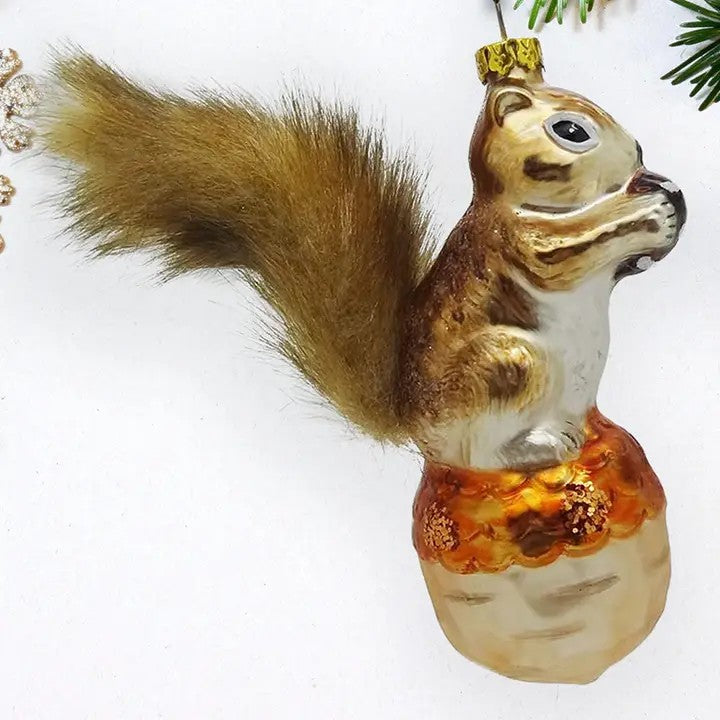 Squirrel & Nut Glass Ornament