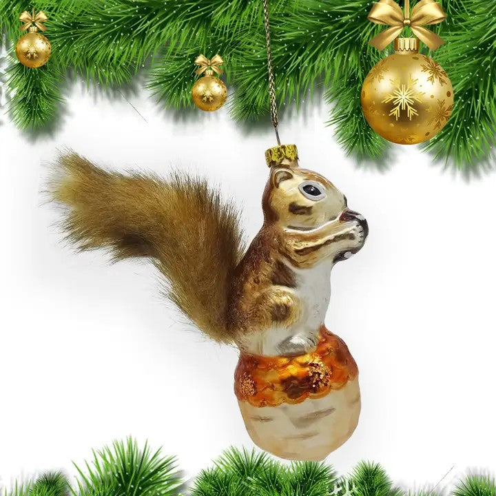 Squirrel & Nut Glass Ornament