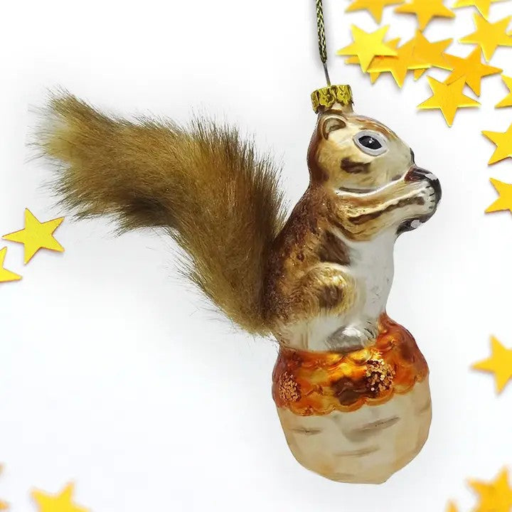 Squirrel & Nut Glass Ornament