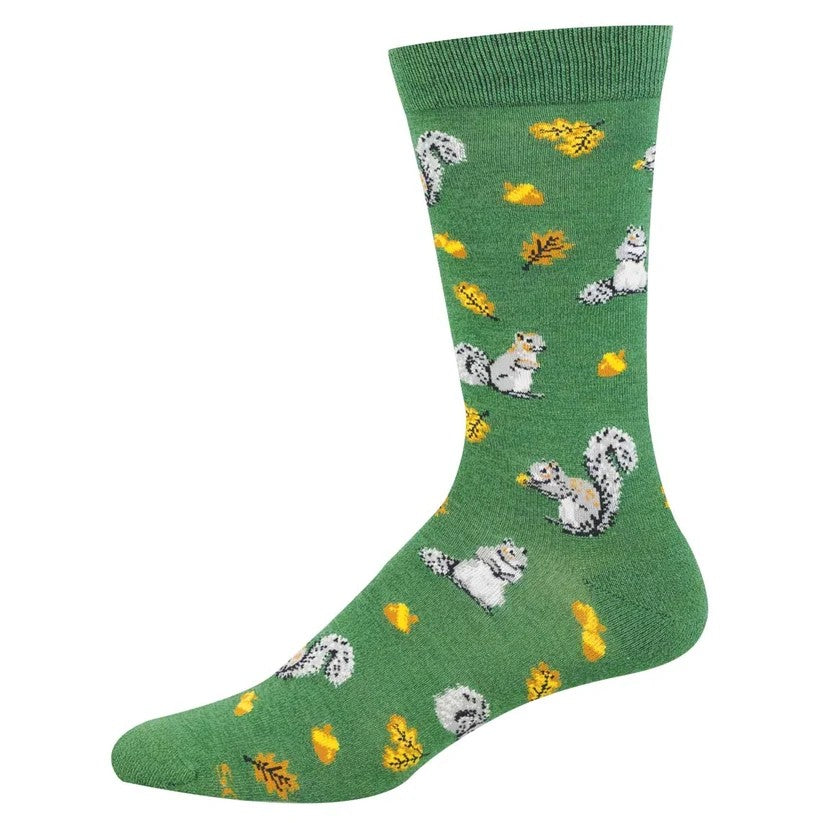 Squirrels In The Forest Men's Bamboo Socks Green Heather