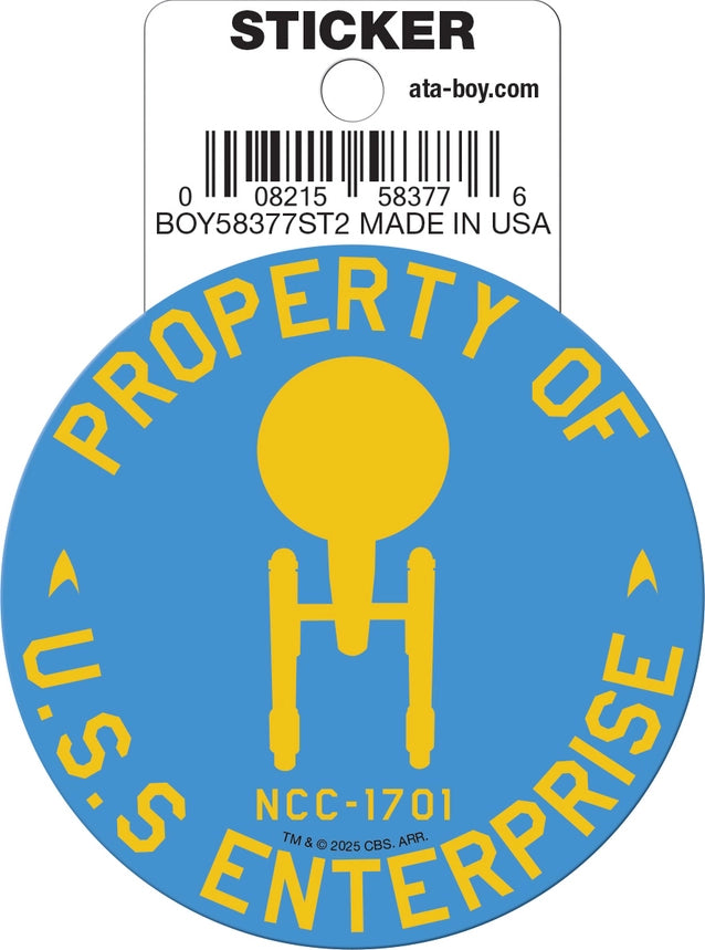 Star Trek Property Of USS Enterprise Die Cut Sticker
