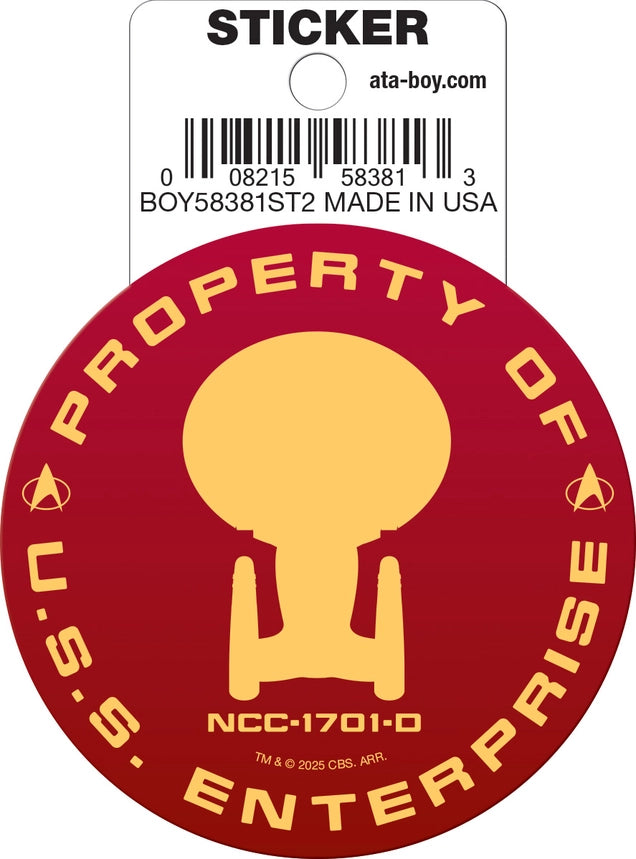 Star Trek The Next Generation Property Of USS Enterprise Die Cut Sticker